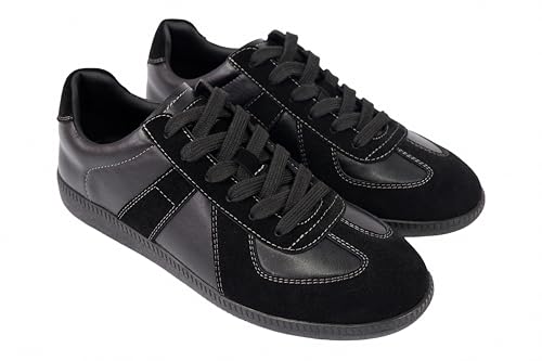 Men's Retro Low Top Sneakers, Casual Lace Up Trainers, White and Grey Suede Leather with Gum Sole (Black, Adult, Men, 9.5, Numeric, US Footwear Size System, Medium)