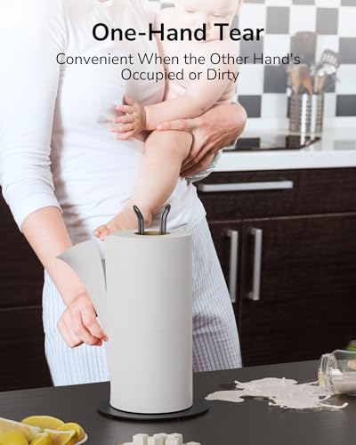 ULG Paper Towel Holder Countertop One Hand Tear Kitchen Paper Towel Dispenser One-Size-Fits-All Standing Paper Towel Holder Portable Weighted Paper Towel Accessory, Black