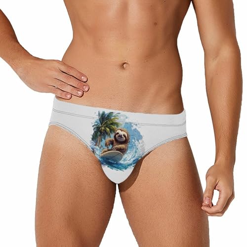 Skateboarding Sloth Men's Swim Briefs Sexy Bikini Swimwear Bathing Swimsuit Trunks Underwear