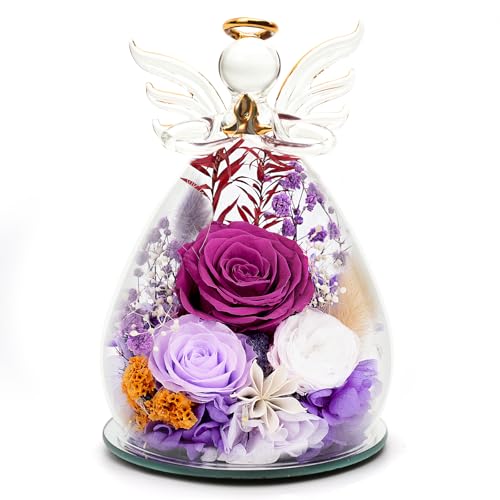 Kemiputi Purple Preserved Rose Glass Angel Gifts for Grandma Nana