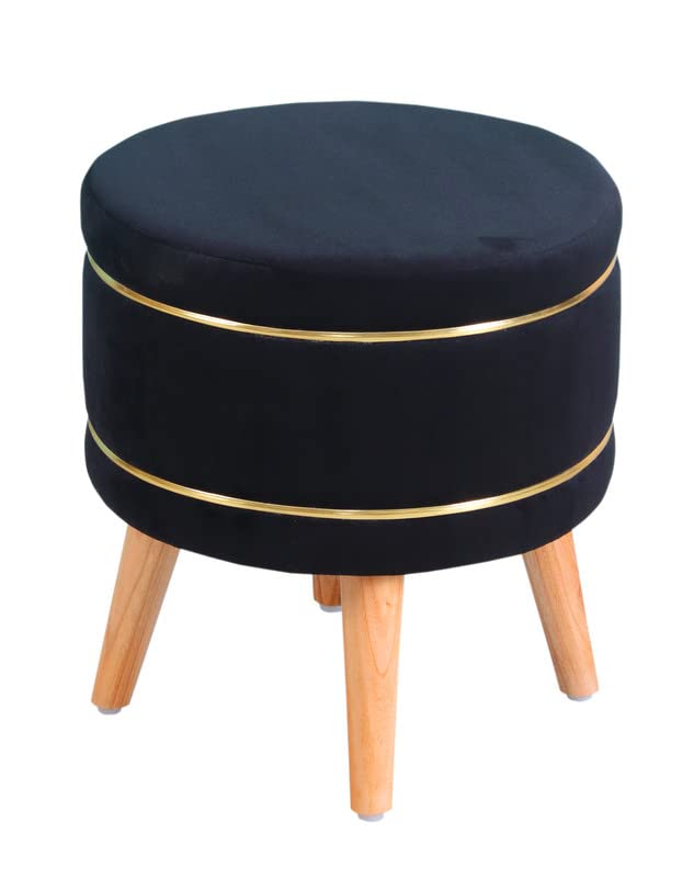 Image of Ottoman Stool for Living Room Foot Rest | Velvet Small Ottoman Foot Stool | Solid Wood Legs | Footstool Puffy for Home, Bedroom & Makeup Table | 16x16x18 Inch, Set of 2 (Black)
