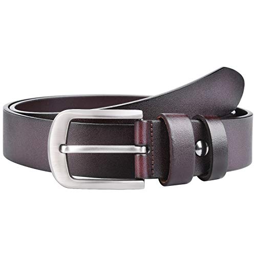 VRLEGEND Ceinture en cuir pour homme - Ceinture décontractée pour le travail - Grande et haute - Tour de taille : 86,4 - 139,7 cm - Coffret cadeau - Marron - 34/36" taille Cover