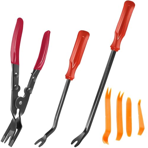 AMONENZ Outil Demontage Garniture, Acier au Carbone Pinces de Clip pour Voiture, Kit Demontage Plastique Voiture avec Levier en Plastique, pour Réparation...