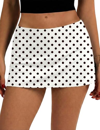 LOMON Womens Casual Mini Skorts Skirt with Built-in Shorts Sexy Low Waist Skorts with Pockets Sports Daily Going Out Outfits Polka Dots S