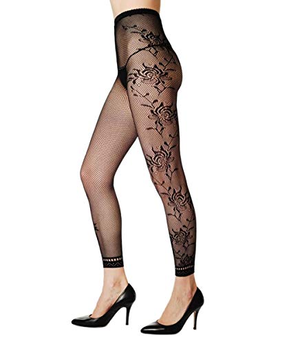 Image of Women High Waist Fishnet Footless Leggings Flower Pattern Footless Tights