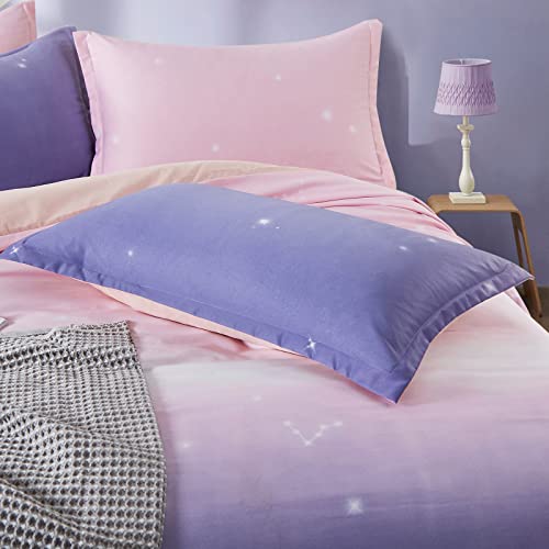 DJY Purple Bedding Set Pink Gradient Duvet Cover Rainbow Quilt Cover Pillowcase with Zipper Closure for Kids Girls Teens Adults (Single Size 135x200cm) - Image 4
