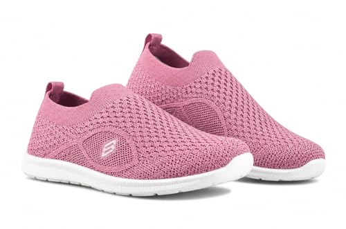 Image of Women's Slip-On Sneakers, Pink, Breathable Knitted Fabric, Lightweight & Flexible Sole
