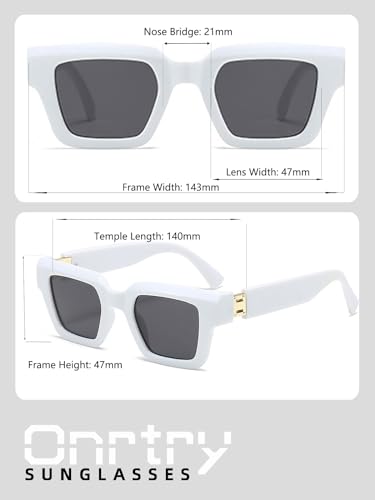 Image of Onrtry Fashion Square Sunglasses for Women Men Rectangle Thick Frame Sun Glasses 90s Designer Style Black Shades