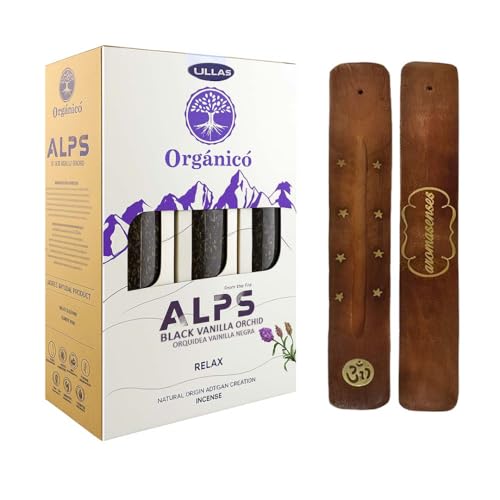 Aromasenses - Caja Completa con 12 Cajetillas Incienso Ullas Alps Orquidea Vainilla Negra | Incineso 100% Natural y Ecológico | Aromaterapia con Hierbas | Incienso Orgánico + 1 Tablilla Aromasenses.