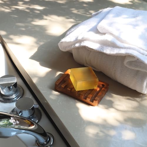 Htb SOAP DISH With Slanted Waterfall Design By Htb, Bar Soap Holder Teak Wood, Soap Saver For Shower, Bathroom thumb #7