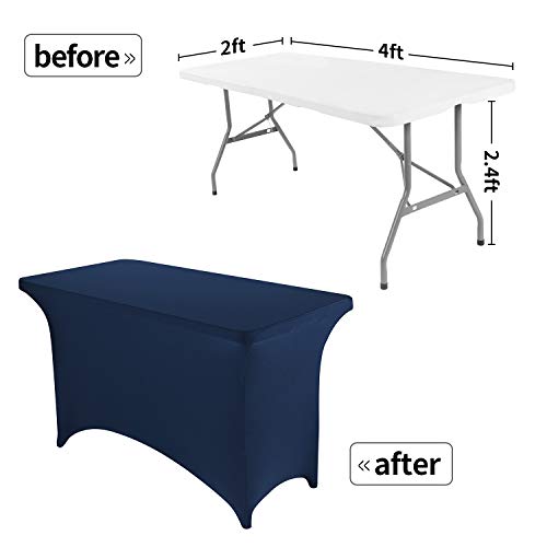 Image of Peomeise 4FT Spandex Table Cover Rectangular Stretch Spandex Tablecloth (Navy,4FT)
