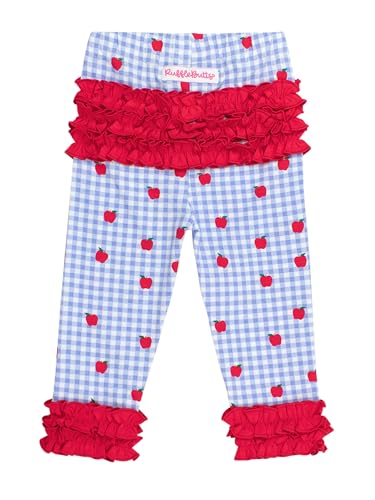 Image of RuffleButts Toddler Girl Merry & Bright Ruffle Leggings - Ankle Leggings | 75% Cotton 23% Spandex 2% Elastane, Breathable Lightweight, Elastic Waistband, Signature Rear Detail To 4T, Machine Washable