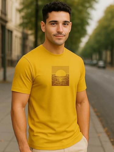 Image of Nobero Men 'Graphic Printed T-Shirt(1M-TWTS-C1230-MY5 Mustard Yellow XL)