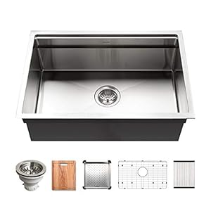 Houzer 26 inch Novus 18 Gauge Stainless Steel Undermount Dual Platform Workstation Single Bowl Kitchen Sink with Accessories- NVS-2600 Houzer 26 inch Novus 18 Gauge Stainless Steel Undermount Dual Platform Workstation Single Bowl Kitchen Sink with Accessories NVS 2600