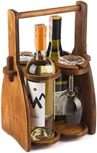 Wood Wine Bottle Glasses Caddy - Beer Carrier - Drinking Desk Accessories - Craft 4 Pack bottle Case - Men's Wine Organizer - Glass tray holder - Wine storage stand - Drink Holder for beer, for wine