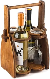 Wood Wine Bottle Glasses Caddy - Beer Carrier - Drinking Desk Accessories - Craft 4 Pack bottle Case - Men's Wine Organizer - Glass tray holder - Wine storage stand - Drink Holder for beer, for wine