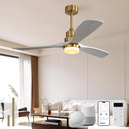 Image of Sofucor Smart Ceiling Fan, 52 inch Low Profile Ceiling Fans with Lights and Remote, Compatible with Alexa /Google /App, 3-Color Light 6-Speed DC Motor Reversible Timer for Bedroom Living Room Patio Outdoor
