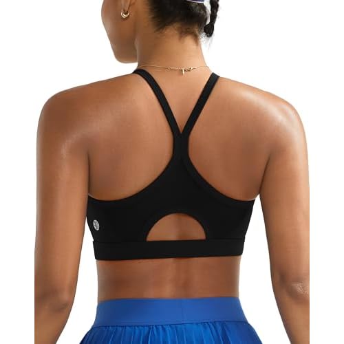 Running GIRLSports Bra for Women,Y Back Molded Cup Medium Impact Sports Bras for Women with Sewn in Pads Black Large