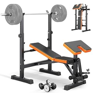 Multi-Function 6 in 1 Weight Bench Set – Leg Press, Preacher Curl Rack, Adjustable Workout Bench & Squat Rack for Full Body Exercise, Fitness Strength Training for Home Gym