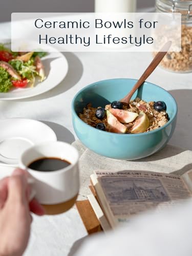 Image of DOWAN 22 OZ Ceramic Soup Bowls & Cereal Bowls - 6 inch Classic Bowls Set of 4 for Soup, Cereal, Oatmeal, Fruit, Rice - Dishwasher & Microwave Safe (Turquoise)