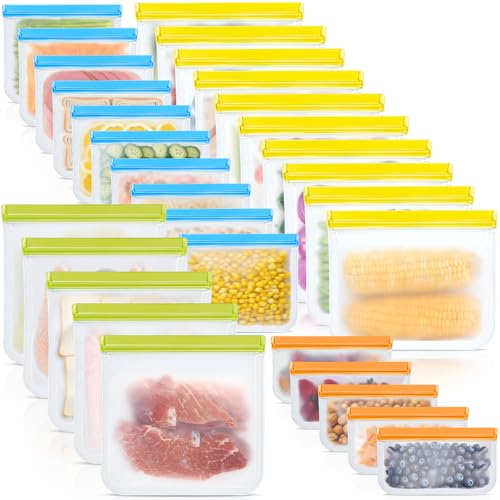 30-Pack Colorful Reusable Silicone Bags