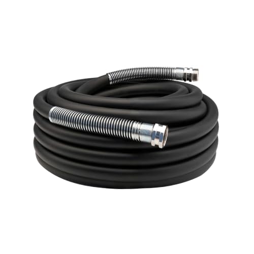 Image of Guitrees 2026 Upgraded Garden Hose 50FT x 5 /8 inch, Heavy Duty Rubber Water Hose with Five Layered Braiding, Swivel male and female Nickel-plated Brass Fittings, 1000PSI Burst, 300PSI Working (Black)