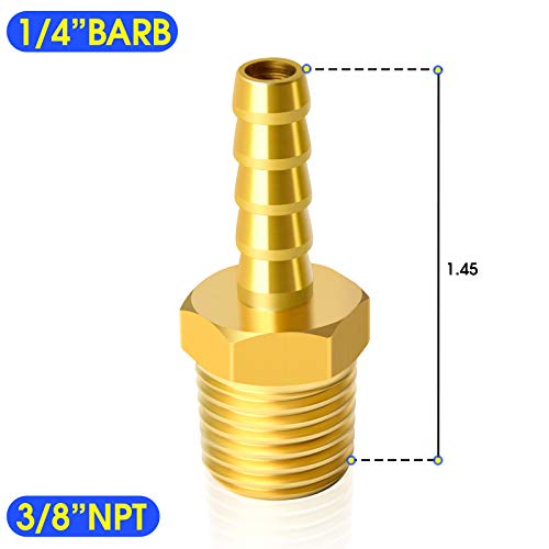 Image of Tailonz Pneumatic Brass Hose Barb Fitting -1 /4 Inch Barb to 3 /8 Inch Male NPT Adapter(10Pack)