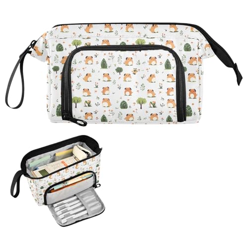 Image of senya Big Capacity Pencil Case Pen Case Canvas Bag Make-up Pen Pouch for Office College School Kids Teens Student Guinea Pig Pattern