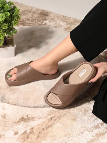 Image of DOCTOR HEALTH SUPER SOFT Women's Orthopedic Cross Strap Slides | Ultra Soft Cushioned Lightweight Slip-On Slippers | Anti-Skid Comfortable Platform Sandals for Everyday Wear