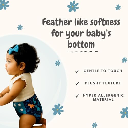 Image of Blushbaby Reusable Cloth Diapers for Babies | 3 Months-3 Years | 4 Washable Diapers with 4 Absorbent Insert Pads | Adjustable, Leakage Proof | 5-18kg - Dino, Dolphin, Beer, Rainbow
