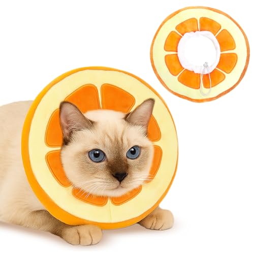 Image of SunGrow Cat Cone Collar Soft, Stop Licking E Collar for Recovery, Post Surgery Stress Relieving with Adjustable Strap Enclosures, Orange