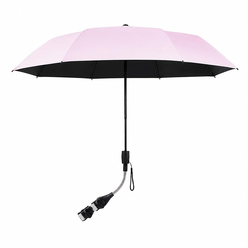 XPJBKC Pram Umbrella, Universal Pram Parasol uv Protection with Adjustable Clamp, UPF 50+ Clip on Parasol for Stroller, Pushchair and Buggy (Pink)