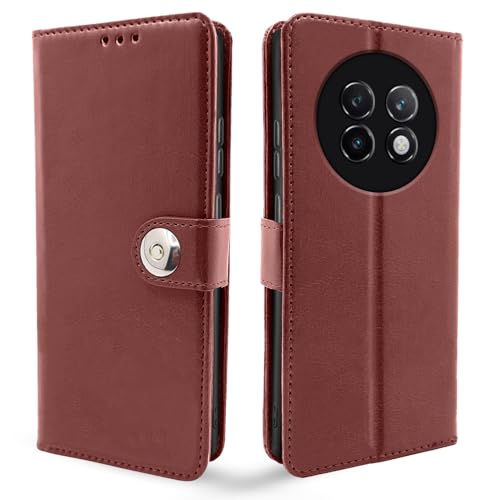 Image of Pikkme Flip Cover Leather Finish | Inside TPU with Card Pockets | Wallet Stand and Shock Proof | Complete Protection Button Flip Case for Realme 13 Plus 5G / Realme P1 Speed 5G (Brown)
