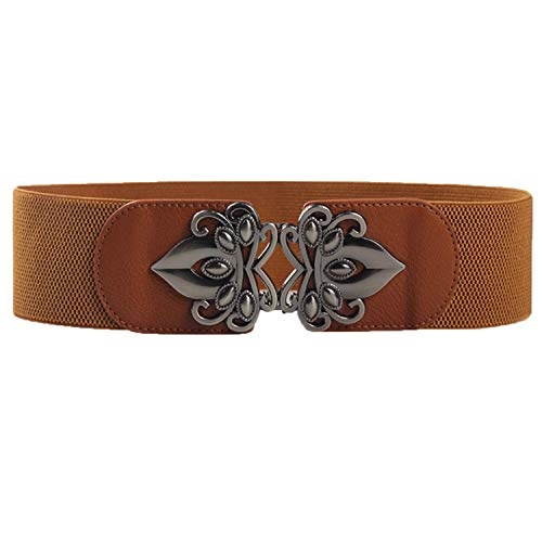 Andongnywell Ladies' Wide Waist Elasticated Elastic Belt Ladies Vintage Stretch Wide Waist Belt Buckle Waistband