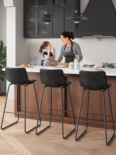 Image of 30in Bar Stools Counter Height Chairs Set of 3 Metal Legs (Black)