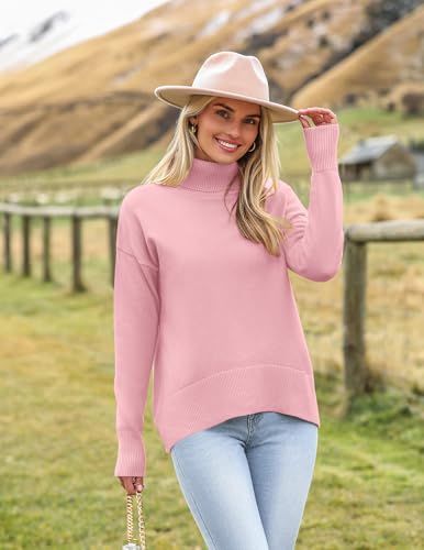 Image of Zeagoo Women's Turtleneck Sweater 2026 Fall Winter Chunky Knitted Pullover | High Low Hem Trendy Basic Jumper Top, Long Sleeve Casual Knit Pullover 2026, Fall Fashion Outfits, Winter Clothing for Women