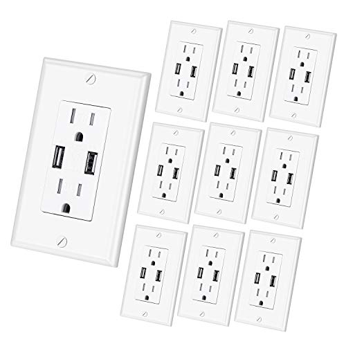 USB Charger Wall Outlet Dual High Speed Duplex Receptacle 15-Amp, Smart 3.1A Quick