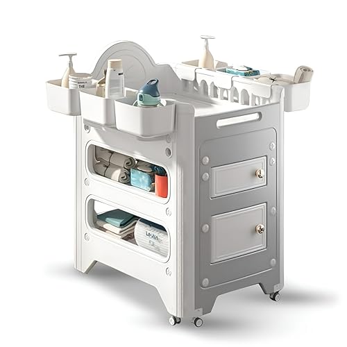 Little Cuddles Changing Table with Storage & Adjustable Height, Baby Changing Table, Portable Changing Table, Diaper Changing Station, Baby Changing Station, Easy Assembly Baby Diapering & Bathing