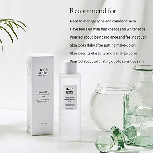 Herbnote Aha Bha Pha Purifying Refresh Toner 200Ml (6.76 Fl.oz.) - Ph5.6 Anti-Acne Exfoliation Facial Astringent, Natural Herb Ingredients, No Alcohol, For Sensitive Acne Prone & Oily Skin #TOP5