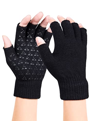Winter Rutschfester Fingerlose Handschuhe, Thermisch Half Finger Handschuhe, Anti-Rutsch Sporthandschuhe Fingerhandschuhe Warme Dehnbare Strickhandschuhe für Herren...