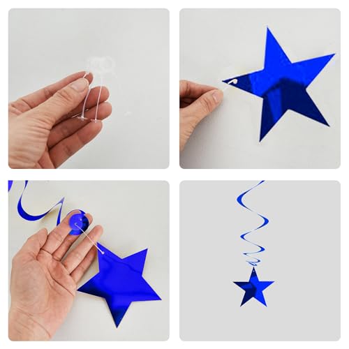 Image of BEISHIDA Blue Silver Stars Hanging Swirls Bachelorette Graduation Hanging Ornament Decorations for Birthday Party Baby Shower Supplies Congrats Grade 2026 Graduation Decorations,Pack of 15