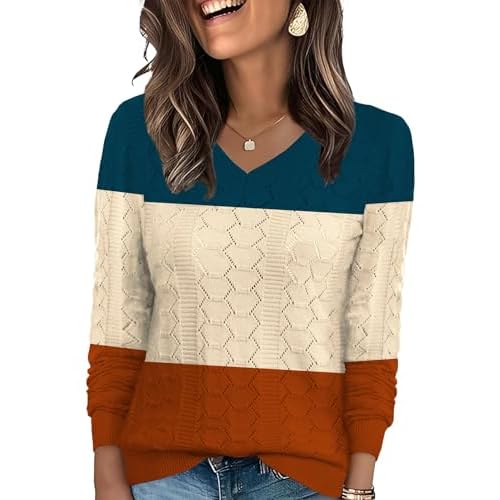Ivicoer Womens Sweaters V Neck Long Sleeve Pullover Tops Hollow Out Fall Outfits Fashion Clothing 2025