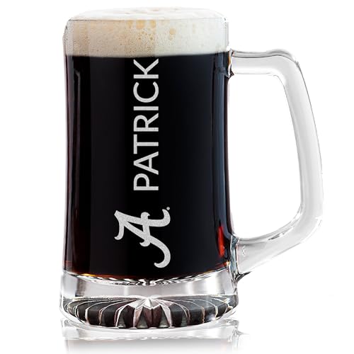 Lifetime Creations Personalized Alabama Crimson Tide Beer Mug - Officially Licensed, Engraved 25 oz Customized Glass Mug, Graduation Father's Day Birthday Gift for Football Fan, Alumni, Made in USA
