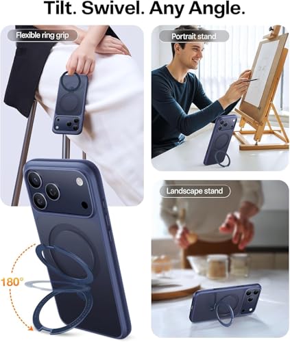 Image of iPhone 17 Pro Max Magsafe Stand Case | Matte Design & 360 Protection | Military-Grade Apple iPhone 17 Pro Max Cover | Ultra Premium - Blue