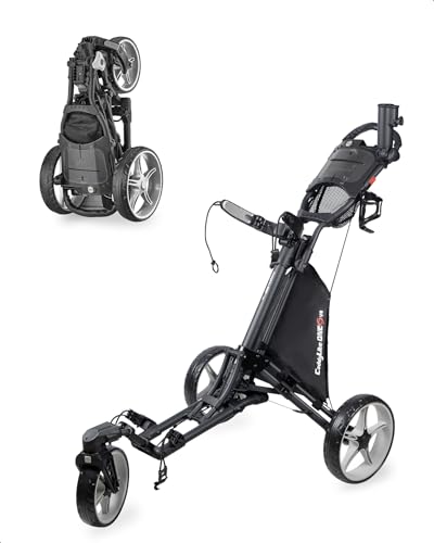 Caddytek CaddyLite One Swivel V8 Golf Push Cart - 3 Wheel Lightweight Folding Trolley with 360° Swivel Front Wheel, Cooler Basket, Umbrella and Drink Holder, Adjustable Handle
