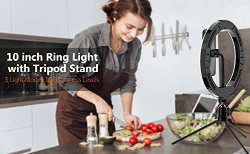 qOXOp LED-Selfie-Ringlicht mit Handy Stativ und Telefonhalter und Fernbedienung, 3 Lichtmodi +10 Helligkeitsstufen, 10… – Bild 8