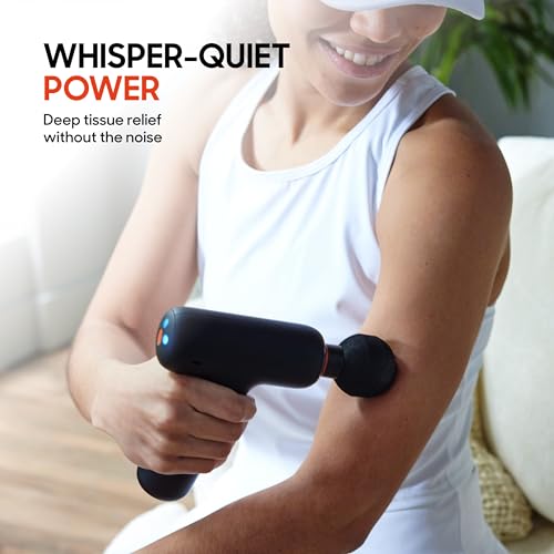 Image of Sharper Image PowerBoost Core Mini Massage Gun [2026 Version] Deep Tissue Percussion Massager with 6 Speeds for Back & Full Body Muscle Pain Relief, Portable with 4 Attachments & Carry Pouch