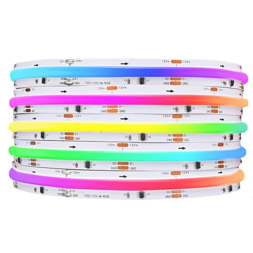 TUNICHX SPI COB RGBIC LED Strip Light FOB WS2811 High Density Uniform Light UL-Listed Dream Color Strip Light 720LEDs/m Dimmable LED Tape for Bedroom Party Gaming Room Indoor(No Adapter or Controller)