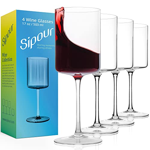 Verre à Vin - Lot de 4 Verres à Pied pour Différents Vins - Verres en Cristal Élégants, Soufflés à la Main, Capacité 50cl - Verre de Dégustation Élégant pour Vin Blanc ou Vin Rouge Cover