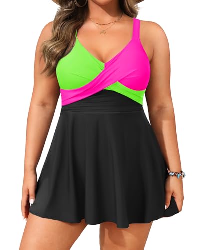 Image of Aqua Eve Plus Size Swim Dress - Two Piece Tankini Swimsuit Tummy Control Bathing Suit with Shorts 2025